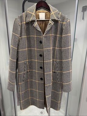 Checked Wool-Blend Pea Coat in Black, Cream & Tan by Zara